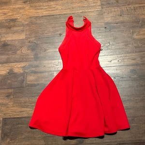 Red women’s dress, button high neck, great condition
